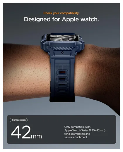 Spigen Rugged Armor Pro 2 - Apple Watch 11/10 42MM - Hoesje en Bandje - Blauw afbeelding 2
