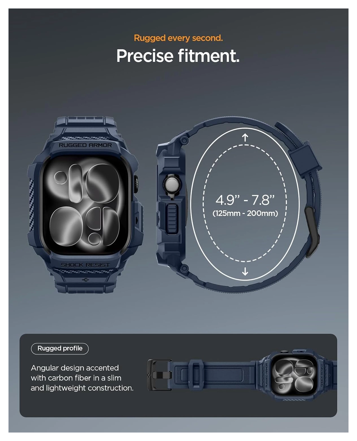 Spigen Rugged Armor Pro 2 - Apple Watch 11/10 42MM - Hoesje en Bandje - Blauw afbeelding 4