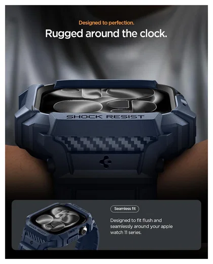 Spigen Rugged Armor Pro 2 - Apple Watch 11/10 42MM - Hoesje en Bandje - Blauw afbeelding 5