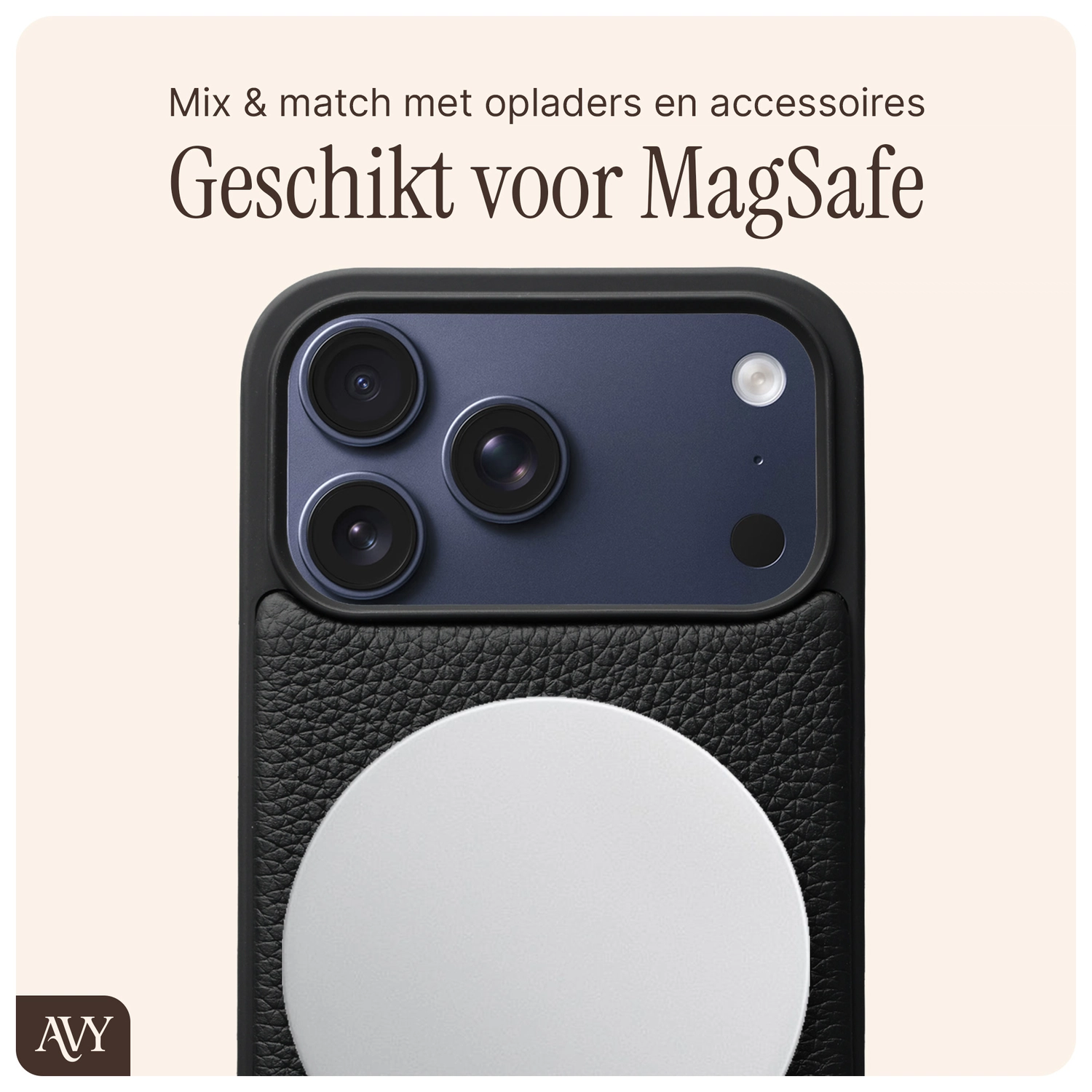 AVY Apple iPhone 17 Pro Max Hoesje met Koord Haakjes MagSafe Leer Zwart afbeelding 7