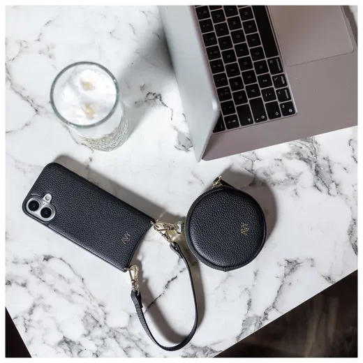 AVY Apple iPhone 17 Pro Max Hoesje met Koord Haakjes MagSafe Leer Zwart afbeelding 2