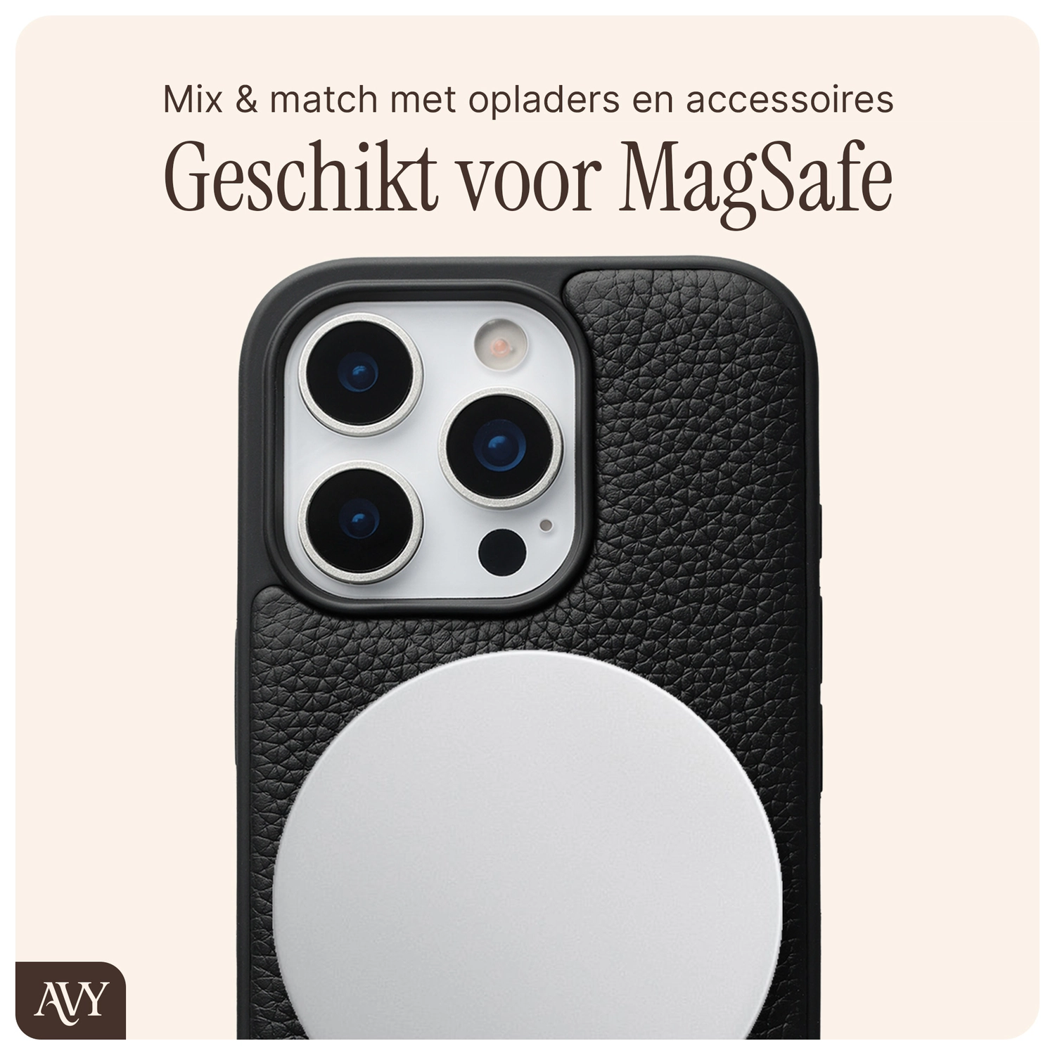 AVY Apple iPhone 16 Pro Hoesje met Koord Haakjes MagSafe Leer Zwart afbeelding 8