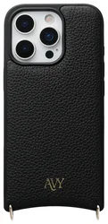 AVY Apple iPhone 16 Pro Max Hoesje met Koord Haakjes MagSafe Leer Zwart afbeelding