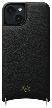 AVY Apple iPhone 15 Hoesje met Koord Haakjes MagSafe Leer Zwart