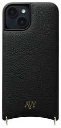 AVY Apple iPhone 15 Hoesje met Koord Haakjes MagSafe Leer Zwart afbeelding