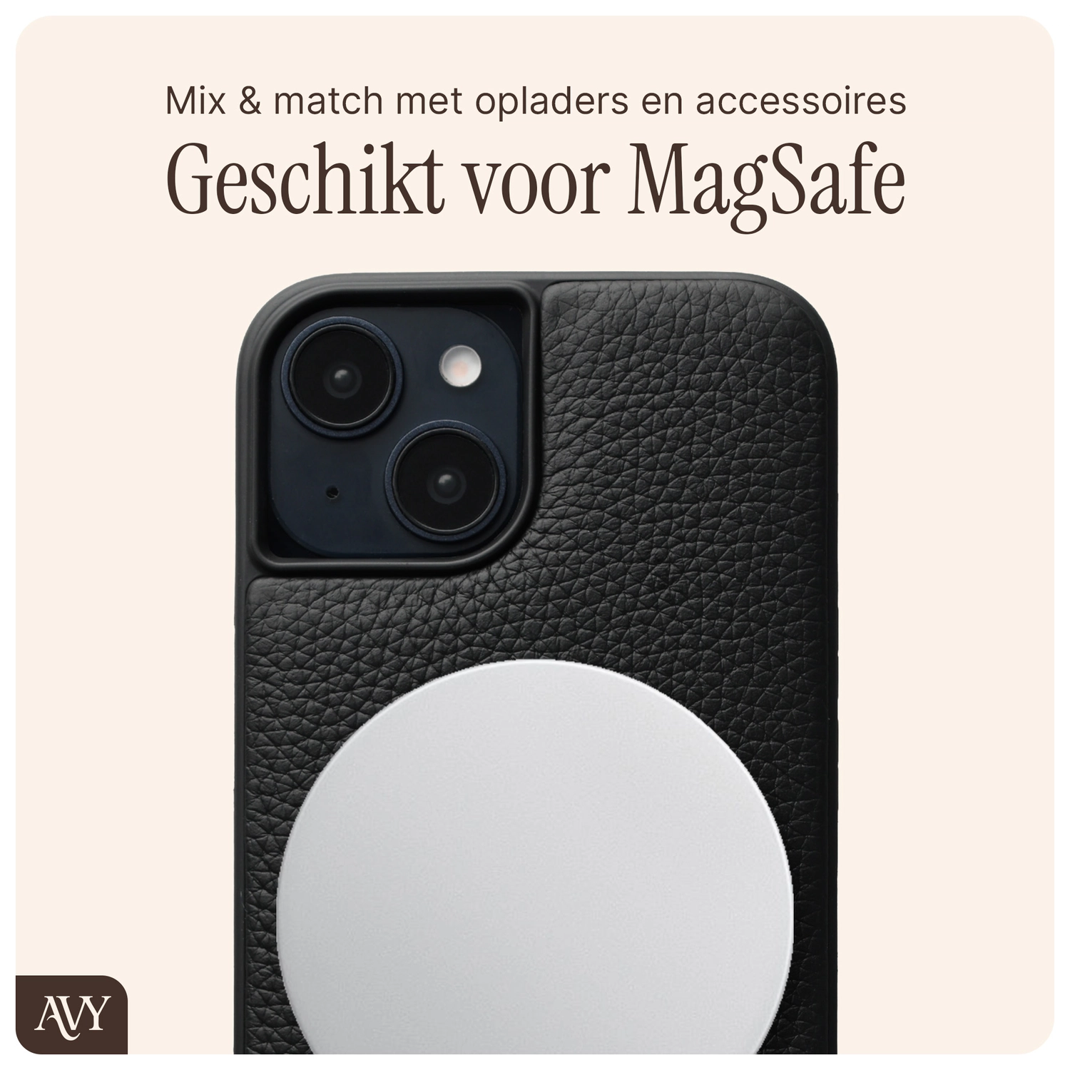 AVY Apple iPhone 15 Hoesje met Koord Haakjes MagSafe Leer Zwart afbeelding 8