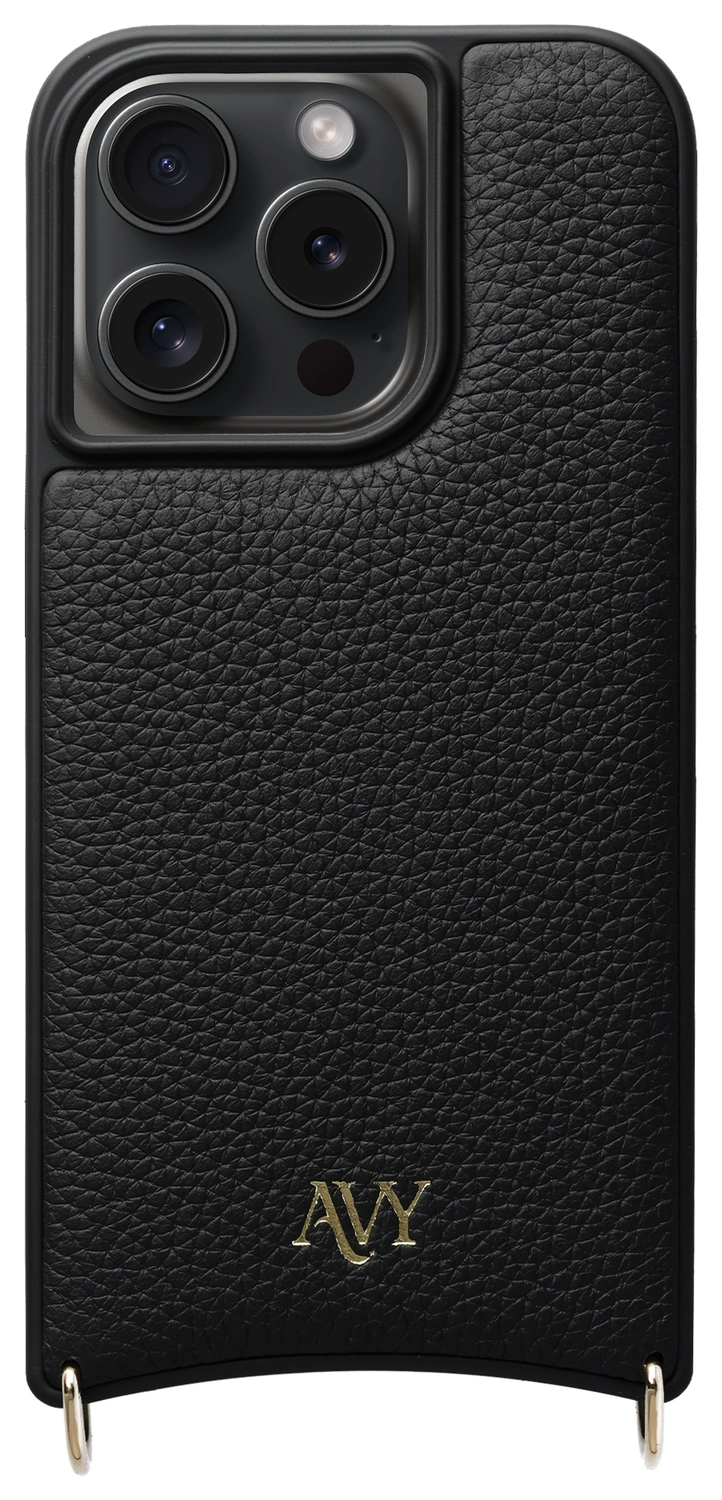 AVY Apple iPhone 15 Pro Hoesje met Koord Haakjes MagSafe Leer Zwart afbeelding 1