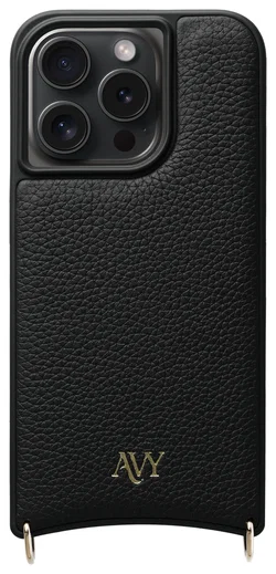 AVY Apple iPhone 15 Pro Hoesje met Koord Haakjes MagSafe Leer Zwart afbeelding 1