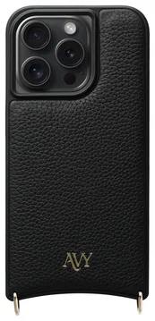 AVY Apple iPhone 15 Pro Hoesje met Koord Haakjes MagSafe Leer Zwart