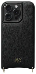 AVY Apple iPhone 15 Pro Hoesje met Koord Haakjes MagSafe Leer Zwart afbeelding