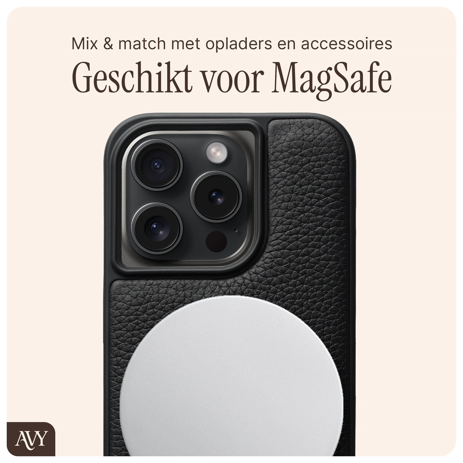 AVY Apple iPhone 15 Pro Hoesje met Koord Haakjes MagSafe Leer Zwart afbeelding 8