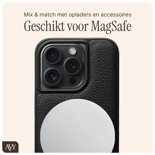 AVY Apple iPhone 15 Pro Hoesje met Koord Haakjes MagSafe Leer Zwart afbeelding 8