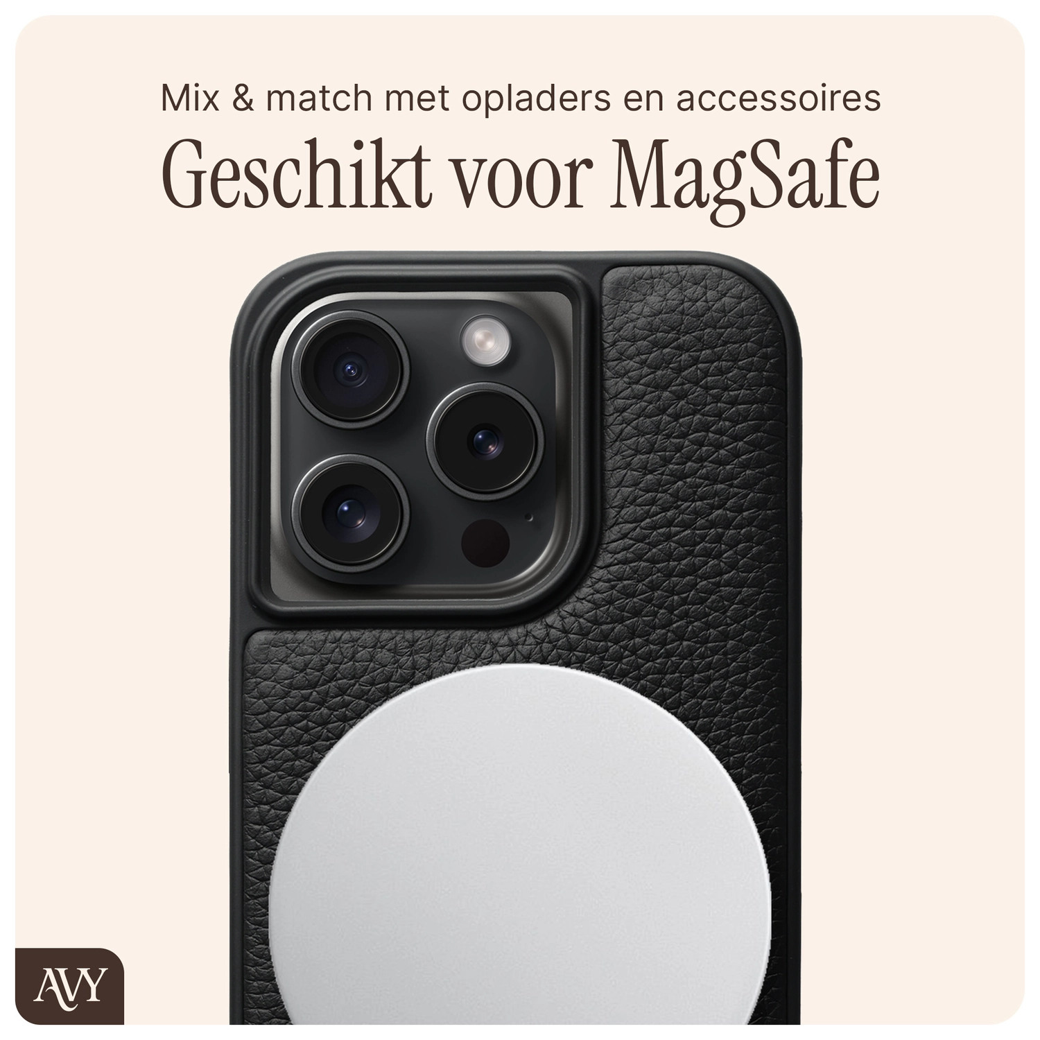 AVY Apple iPhone 14 Pro Hoesje met Koord Haakjes MagSafe Leer Zwart afbeelding 8