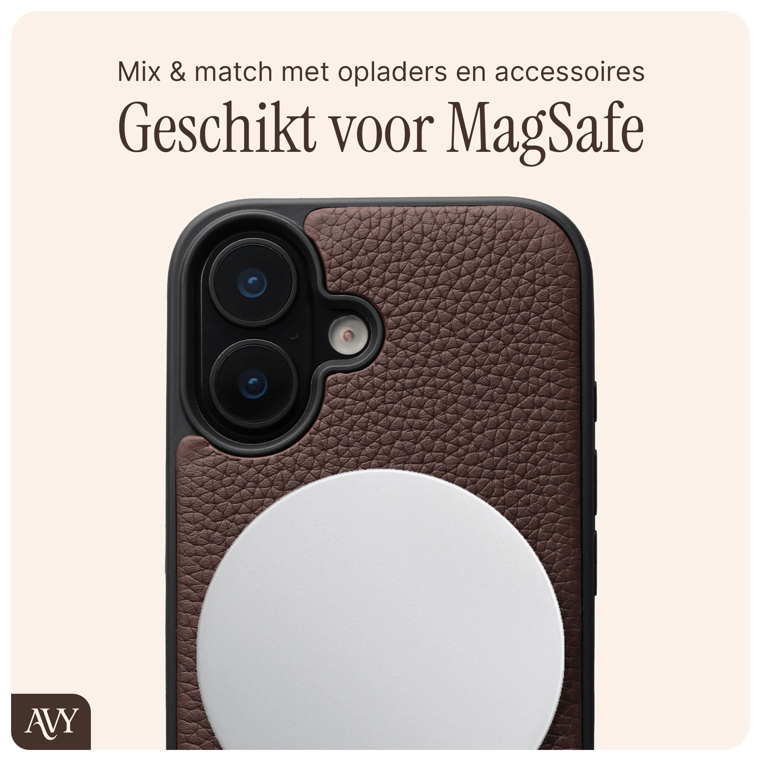 AVY Apple iPhone 17 Hoesje met Koord Haakjes MagSafe Leer Chocolate afbeelding 8