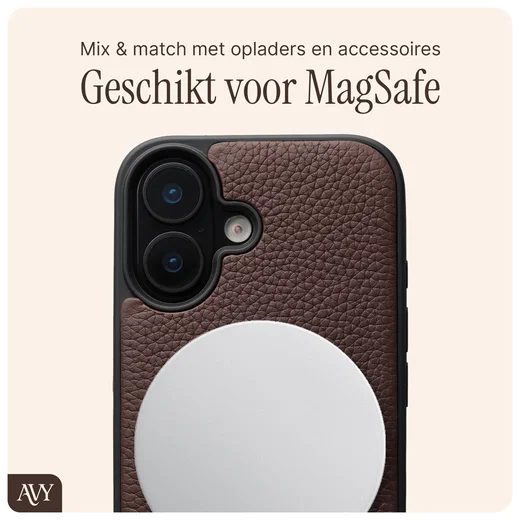 AVY Apple iPhone 17 Hoesje met Koord Haakjes MagSafe Leer Chocolate afbeelding 8