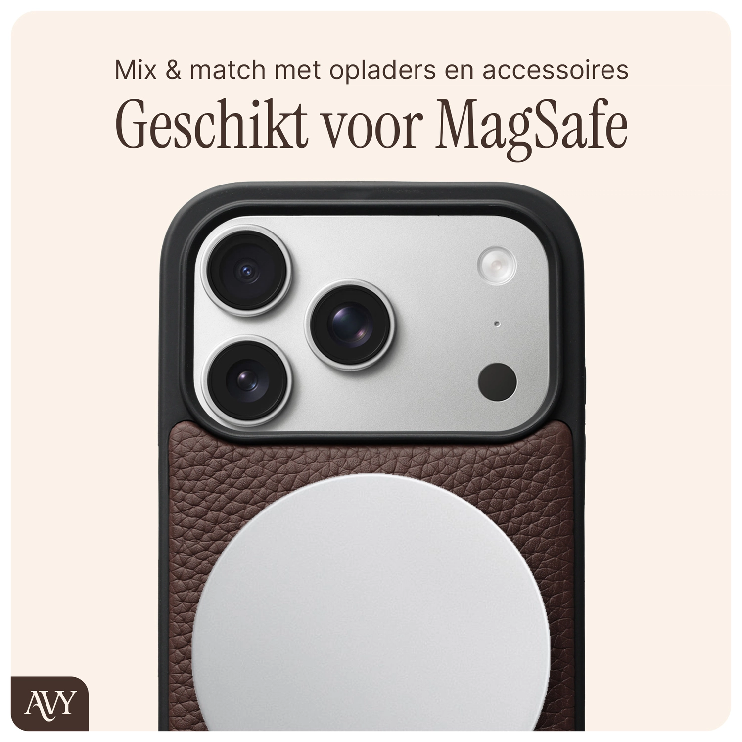 AVY Apple iPhone 17 Pro Hoesje met Koord Haakjes MagSafe Leer Chocolate afbeelding 8