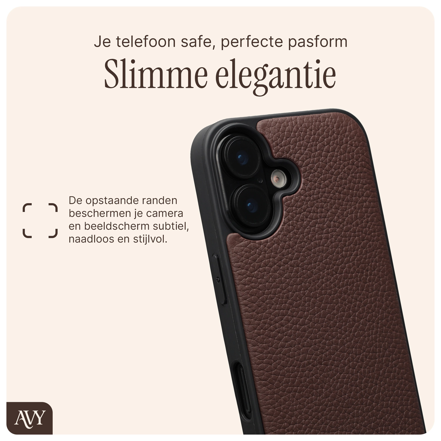 AVY Apple iPhone 16 Hoesje met Koord Haakjes MagSafe Leer Chocolate afbeelding 9