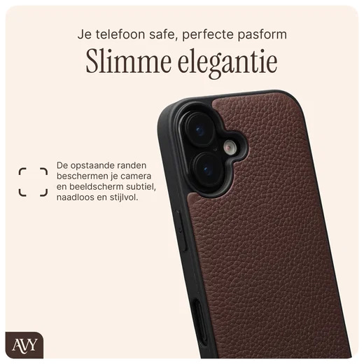 AVY Apple iPhone 16 Hoesje met Koord Haakjes MagSafe Leer Chocolate afbeelding 9