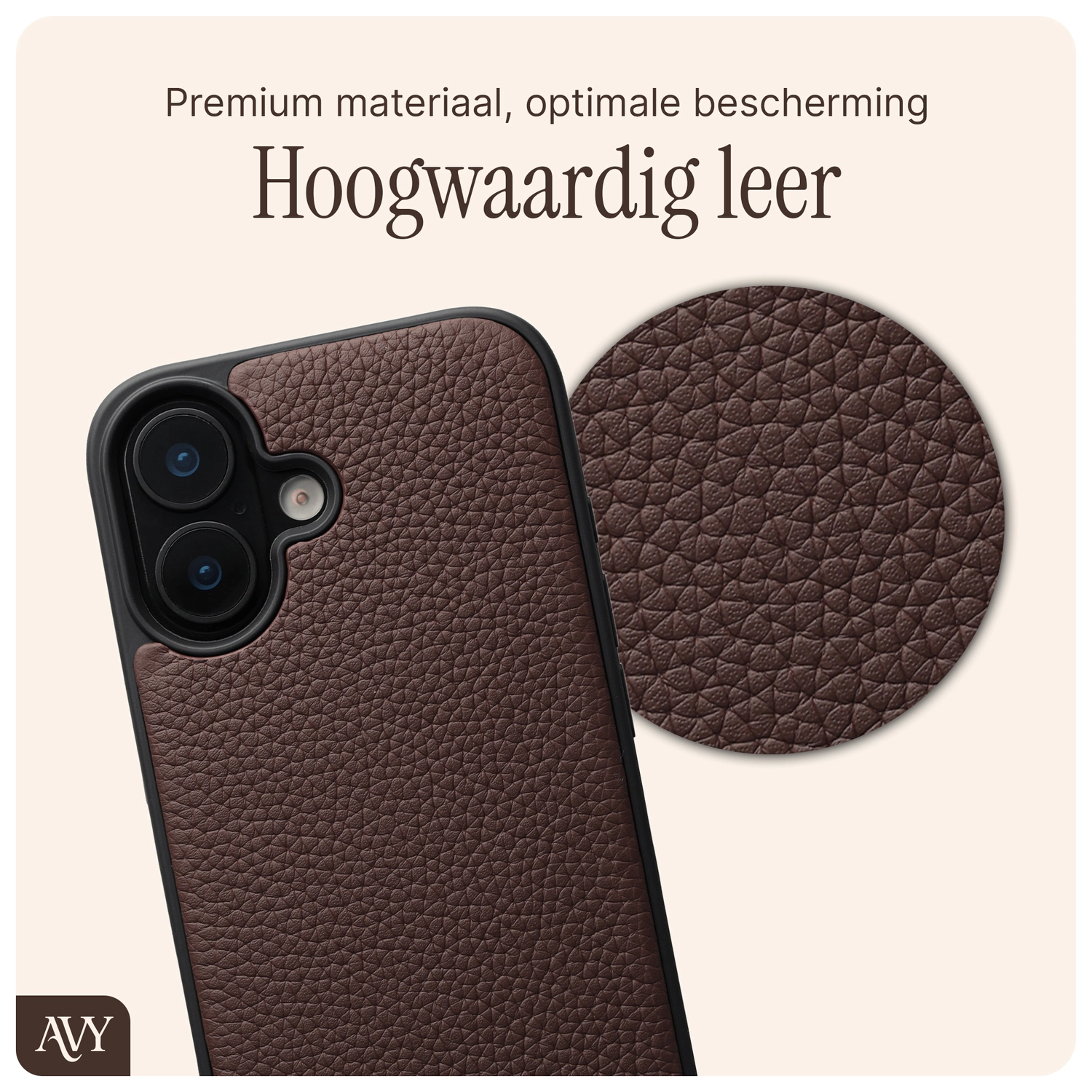 AVY Apple iPhone 16 Hoesje met Koord Haakjes MagSafe Leer Chocolate afbeelding 7