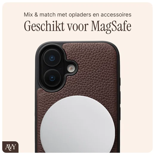 AVY Apple iPhone 16 Hoesje met Koord Haakjes MagSafe Leer Chocolate afbeelding 8