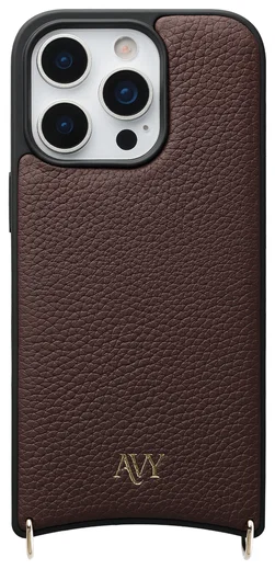AVY Apple iPhone 16 Pro Max Hoesje met Koord Haakjes MagSafe Leer Chocolate afbeelding 1
