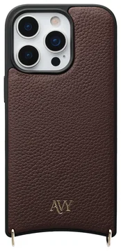 AVY Apple iPhone 16 Pro Max Hoesje met Koord Haakjes MagSafe Leer Chocolate