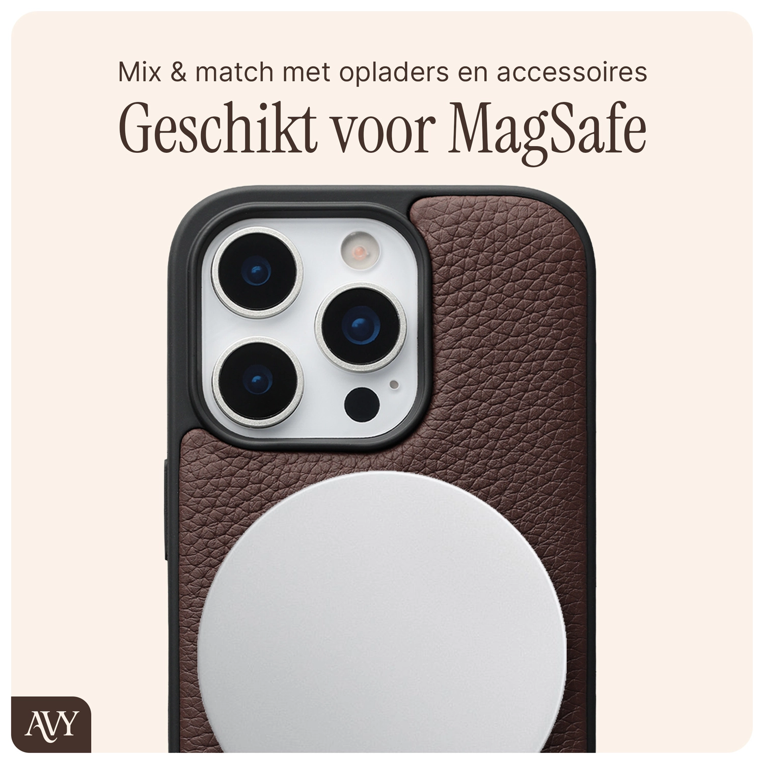 AVY Apple iPhone 16 Pro Max Hoesje met Koord Haakjes MagSafe Leer Chocolate afbeelding 8