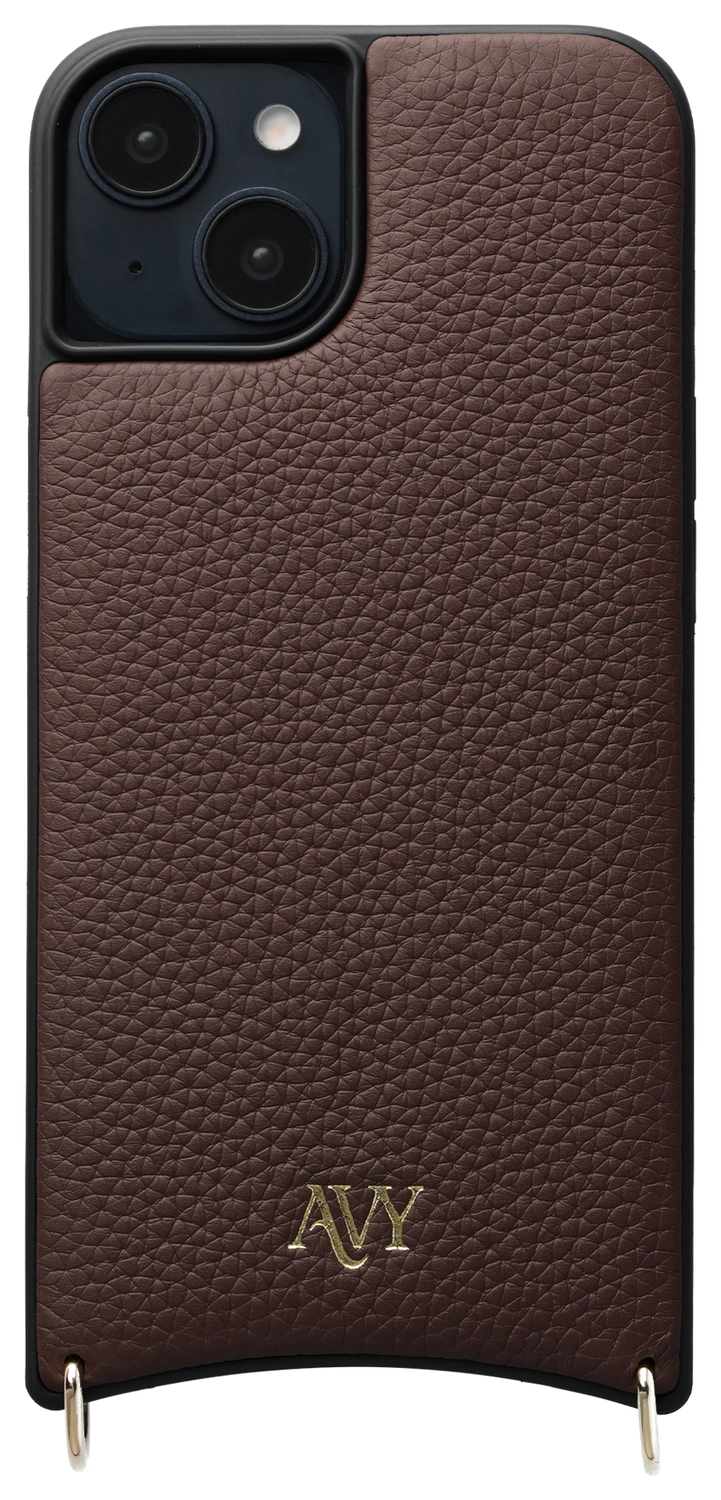 AVY Apple iPhone 15 Hoesje met Koord Haakjes MagSafe Leer Chocolate afbeelding 1