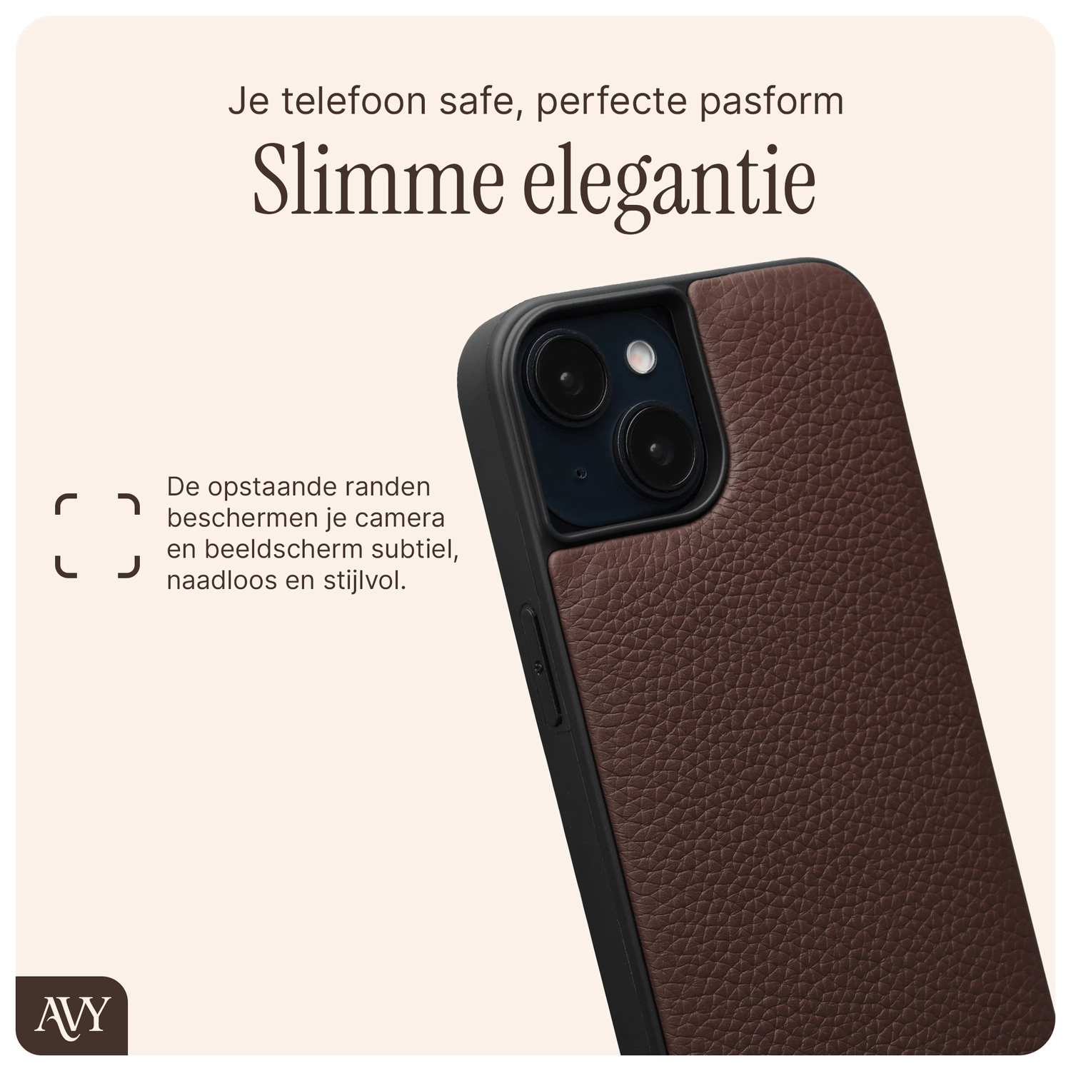 AVY Apple iPhone 15 Hoesje met Koord Haakjes MagSafe Leer Chocolate afbeelding 9