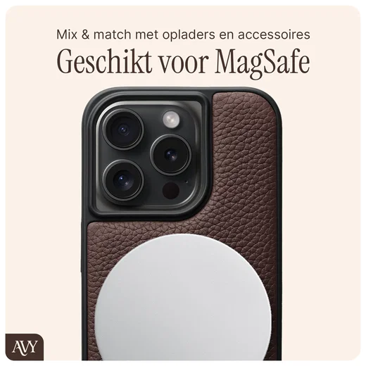 AVY Apple iPhone 15 Pro Hoesje met Koord Haakjes MagSafe Leer Chocolate afbeelding 8