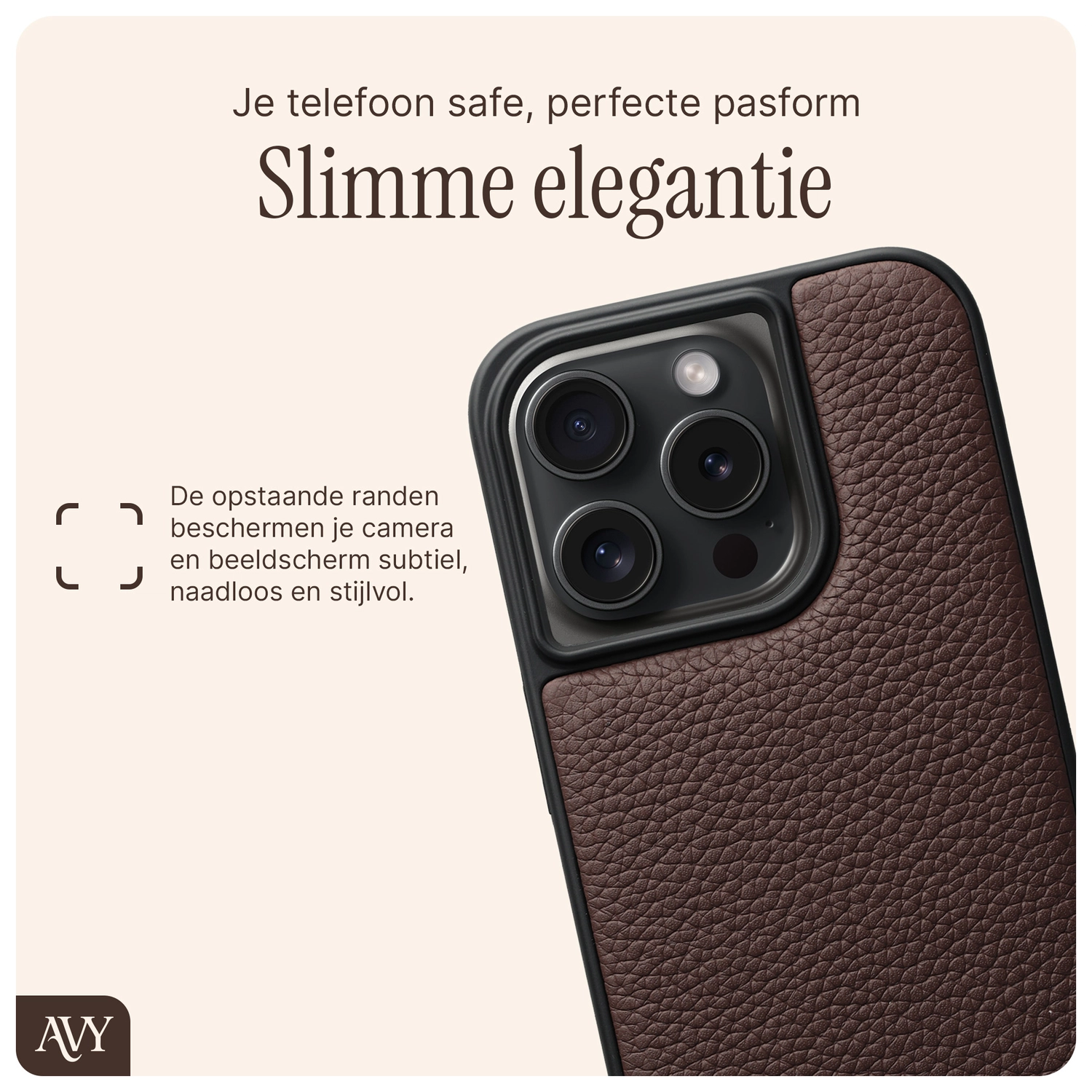 AVY Apple iPhone 15 Pro Hoesje met Koord Haakjes MagSafe Leer Chocolate afbeelding 9