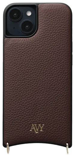 AVY Apple iPhone 14 / 13 Hoesje met Koord Haakjes MagSafe Leer Chocolate afbeelding 1