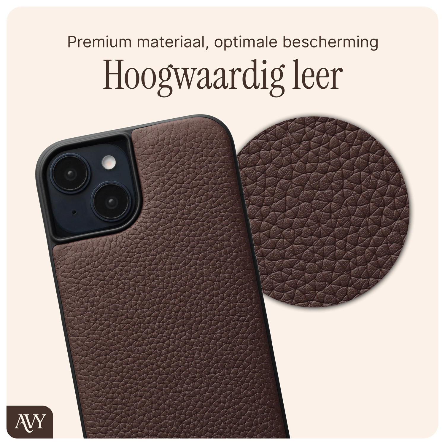 AVY Apple iPhone 14 / 13 Hoesje met Koord Haakjes MagSafe Leer Chocolate afbeelding 6