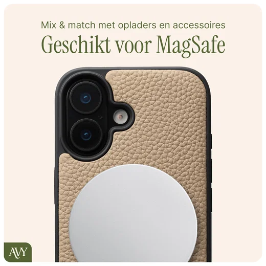 AVY Apple iPhone 17 Hoesje met Koord Haakjes MagSafe Leer Beige afbeelding 8