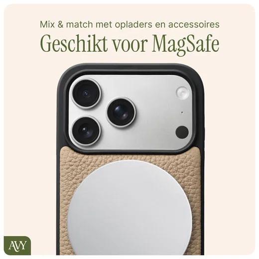 AVY Apple iPhone 17 Pro Hoesje met Koord Haakjes MagSafe Leer Beige afbeelding 7