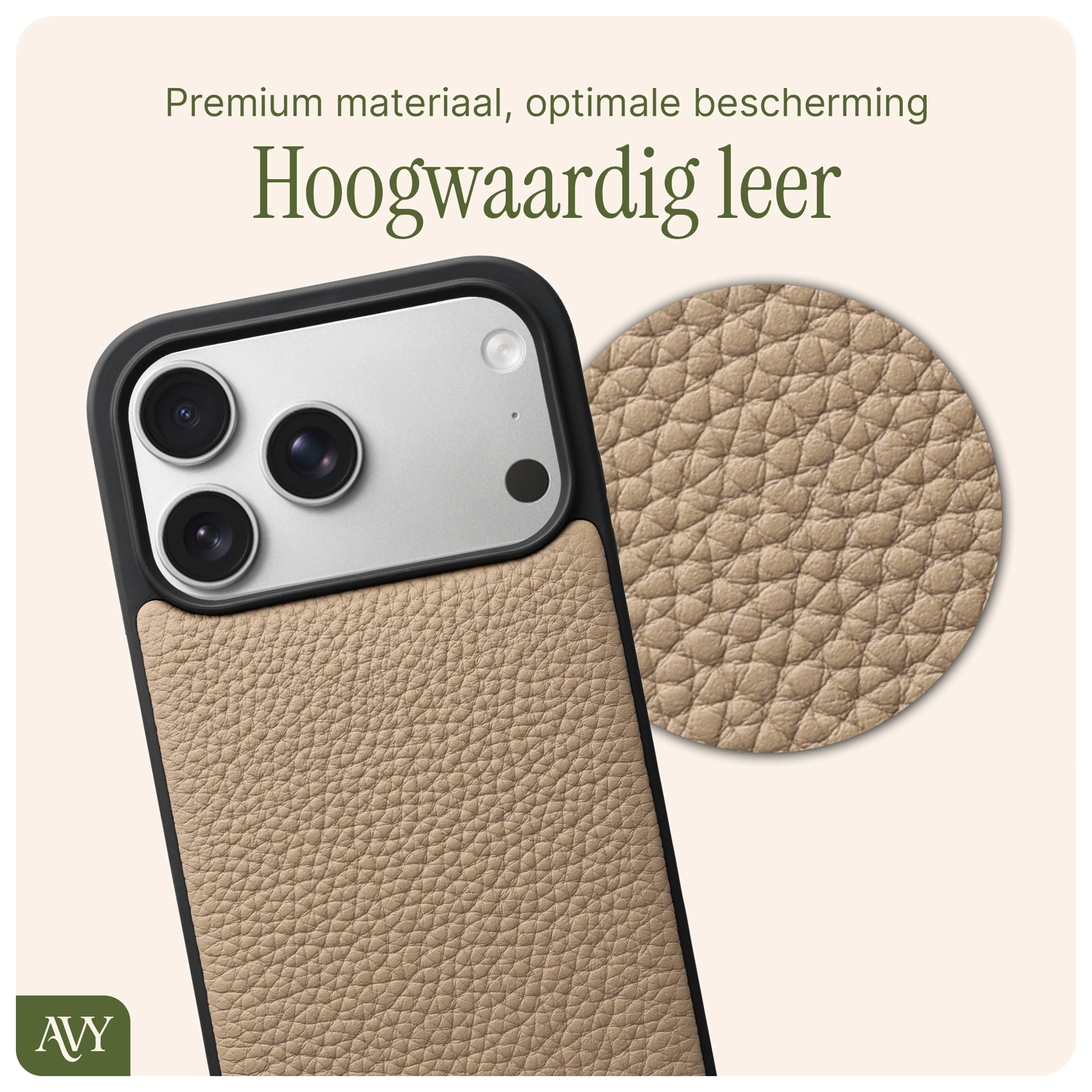AVY Apple iPhone 17 Pro Hoesje met Koord Haakjes MagSafe Leer Beige afbeelding 8