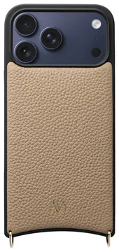 AVY Apple iPhone 17 Pro Max Hoesje met Koord Haakjes MagSafe Leer Beige