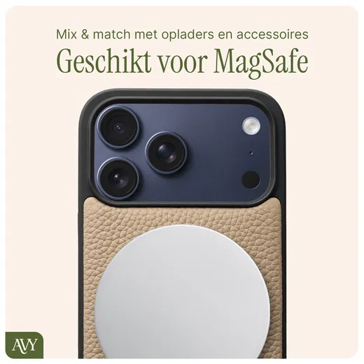AVY Apple iPhone 17 Pro Max Hoesje met Koord Haakjes MagSafe Leer Beige afbeelding 7