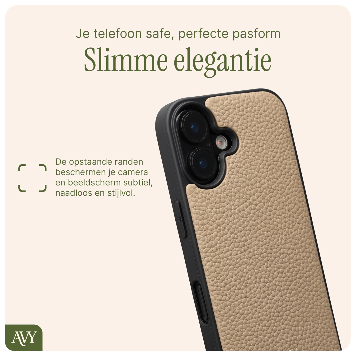 AVY Apple iPhone 16 Hoesje met Koord Haakjes MagSafe Leer Beige afbeelding 9