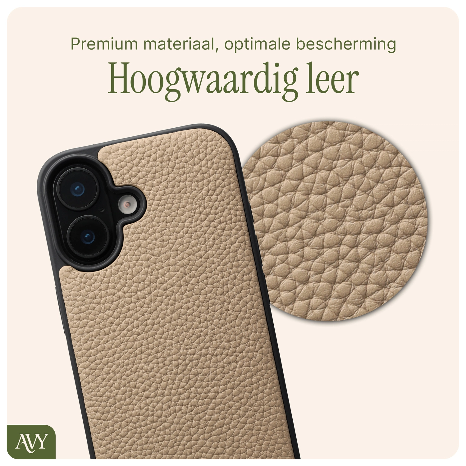 AVY Apple iPhone 16 Hoesje met Koord Haakjes MagSafe Leer Beige afbeelding 7