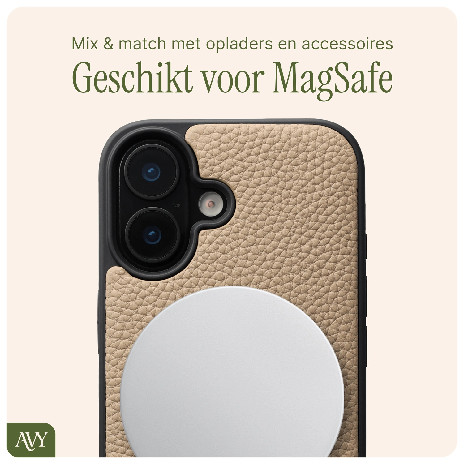 AVY Apple iPhone 16 Hoesje met Koord Haakjes MagSafe Leer Beige afbeelding 8