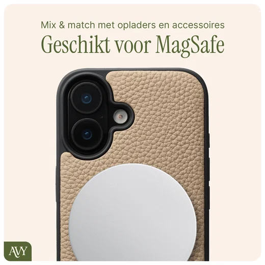 AVY Apple iPhone 16 Hoesje met Koord Haakjes MagSafe Leer Beige afbeelding 8