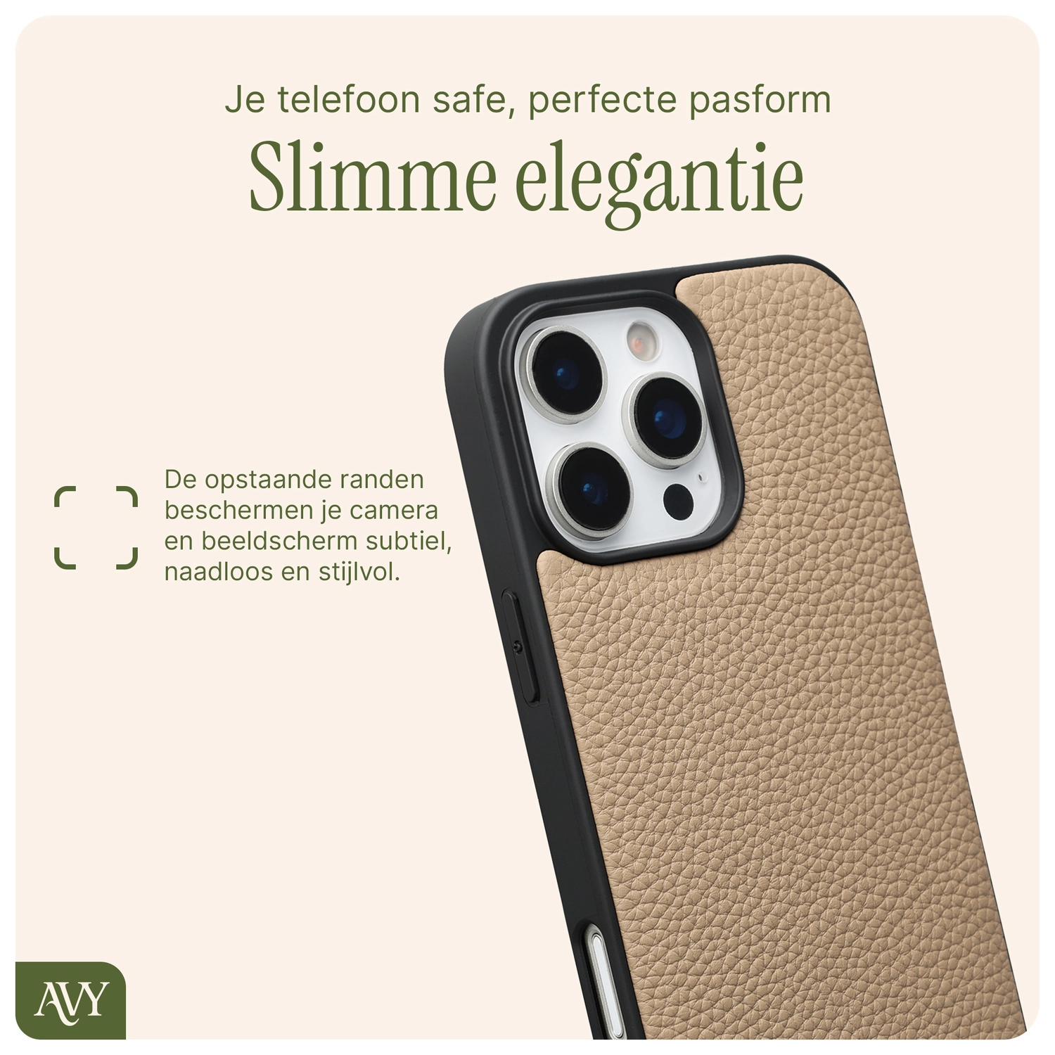 AVY Apple iPhone 16 Pro Hoesje met Koord Haakjes MagSafe Leer Beige afbeelding 9