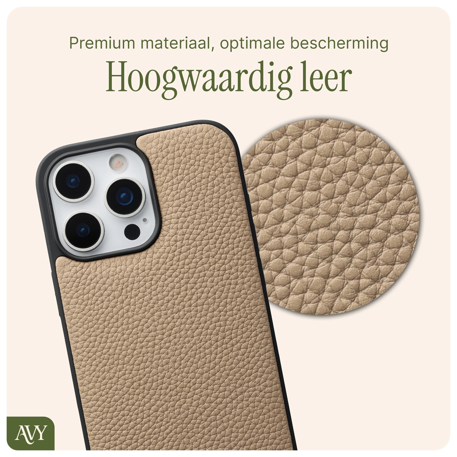 AVY Apple iPhone 16 Pro Hoesje met Koord Haakjes MagSafe Leer Beige afbeelding 7