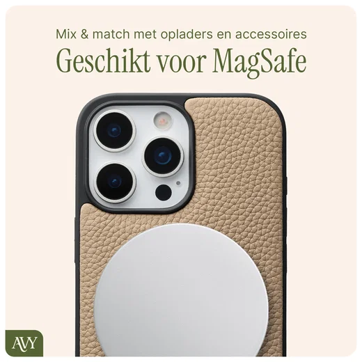 AVY Apple iPhone 16 Pro Hoesje met Koord Haakjes MagSafe Leer Beige afbeelding 8