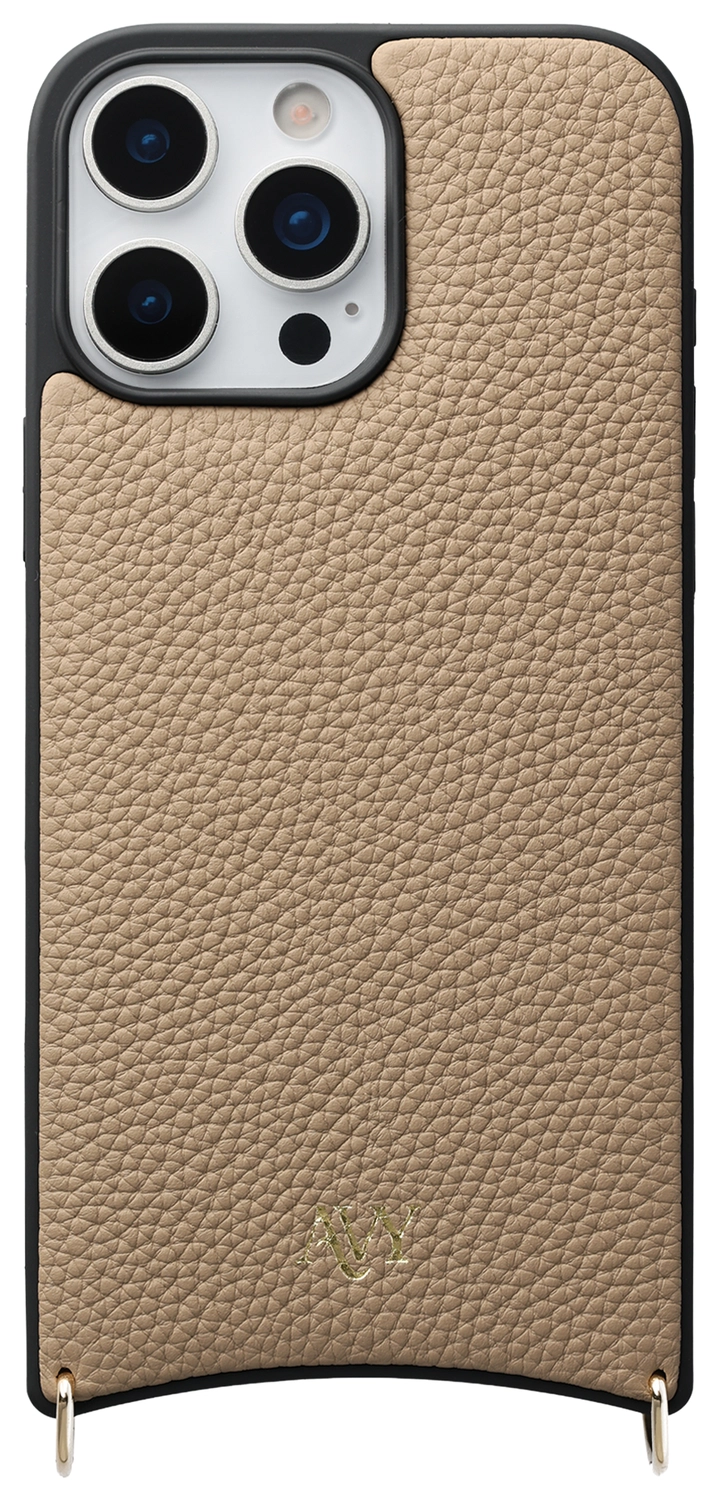 AVY Apple iPhone 16 Pro Max Hoesje met Koord Haakjes MagSafe Leer Beige afbeelding 1