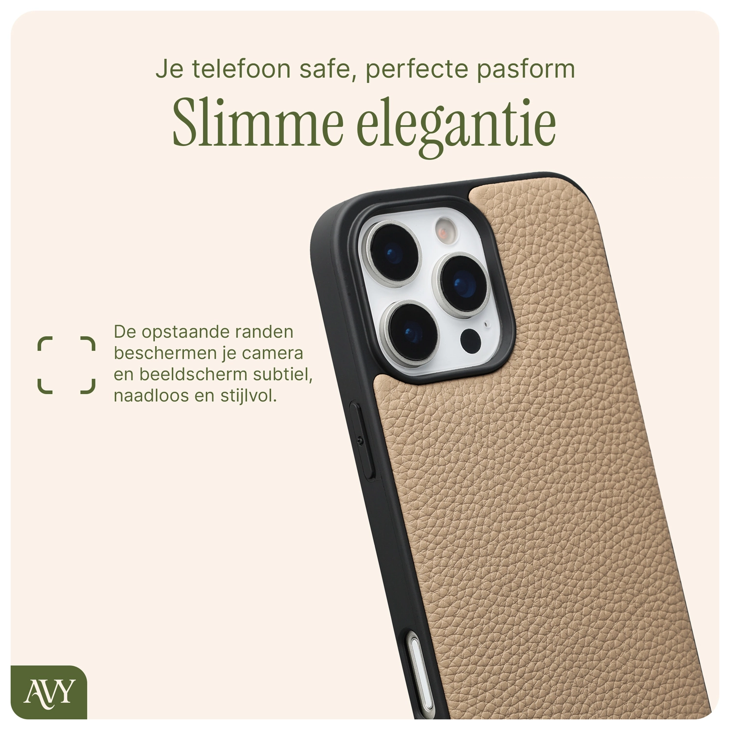 AVY Apple iPhone 16 Pro Max Hoesje met Koord Haakjes MagSafe Leer Beige afbeelding 9