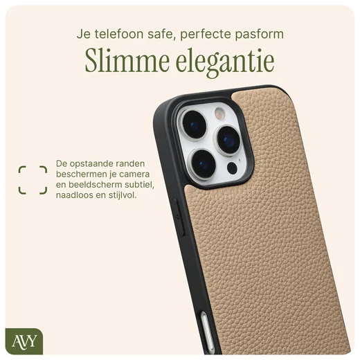 AVY Apple iPhone 16 Pro Max Hoesje met Koord Haakjes MagSafe Leer Beige afbeelding 9