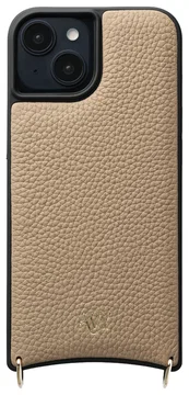 AVY Apple iPhone 15 Hoesje met Koord Haakjes MagSafe Leer Beige