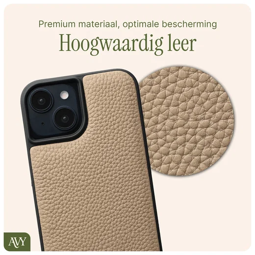 AVY Apple iPhone 15 Hoesje met Koord Haakjes MagSafe Leer Beige afbeelding 7